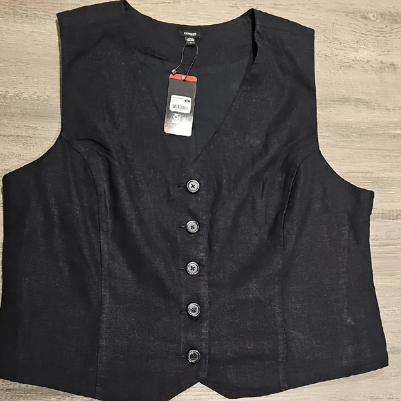Express Black Button-Up Vest - Picture 1 of 7
